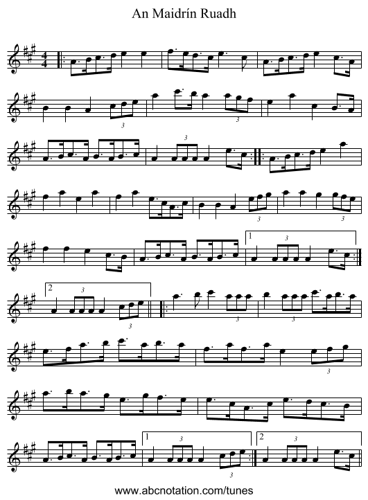 An Maidrín Ruadh - staff notation