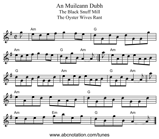 An Muileann Dubh - staff notation
