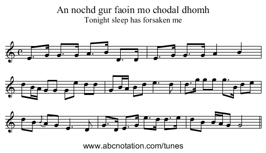 An nochd gur faoin mo chodal dhomh - staff notation