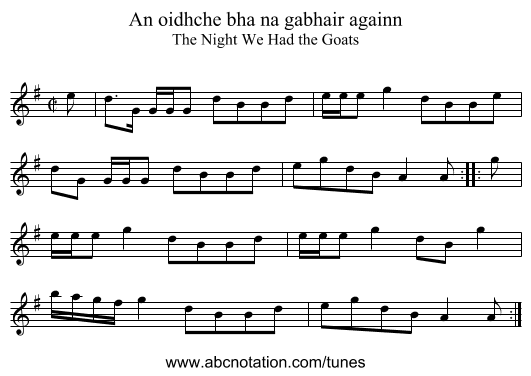 An oidhche bha na gabhair againn - staff notation