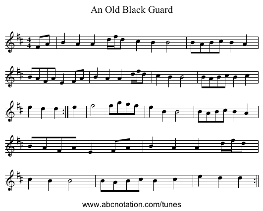 An Old Black Guard - staff notation