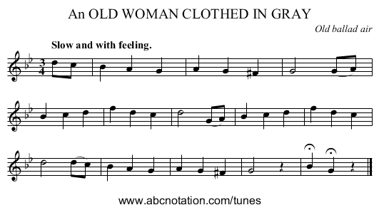 An OLD WOMAN CLOTHED IN GRAY - staff notation