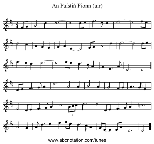 An Pa&iacute;stiń Fionn (air) - staff notation