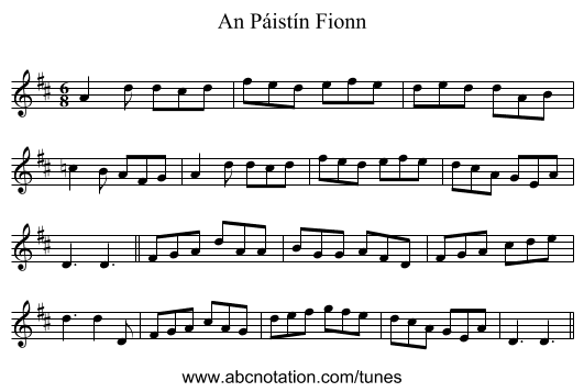 An Páistín Fionn - staff notation