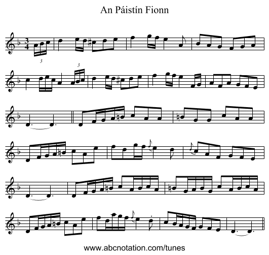 An Páistín Fionn - staff notation
