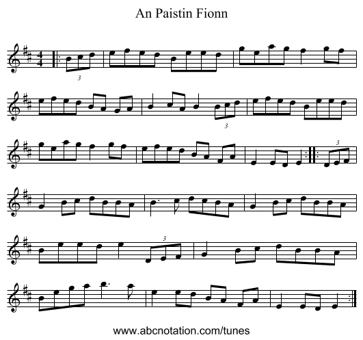 An Paistin Fionn - staff notation