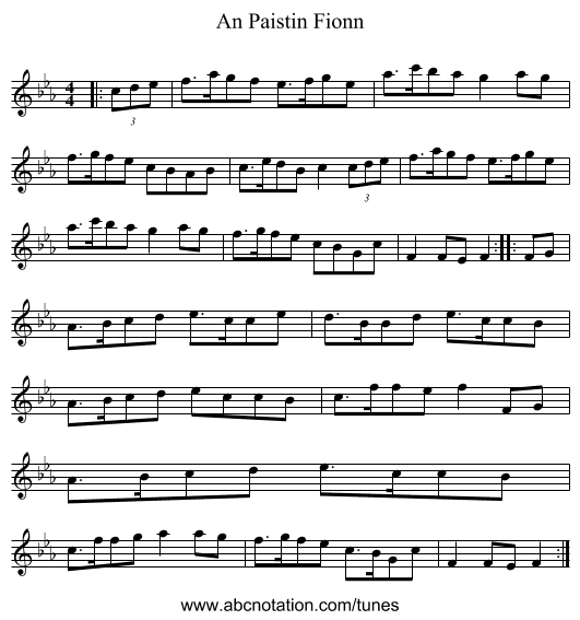 An Paistin Fionn - staff notation