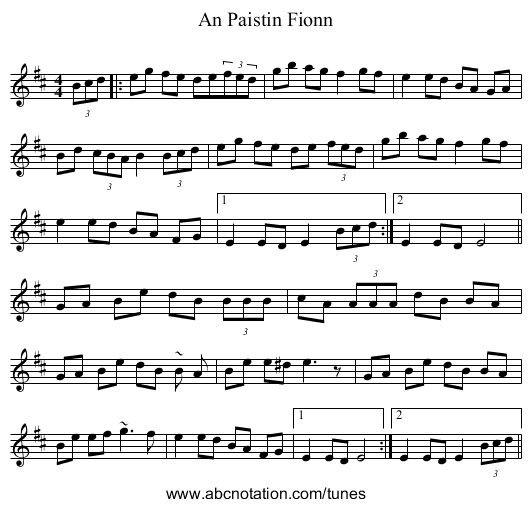 An Paistin Fionn - staff notation