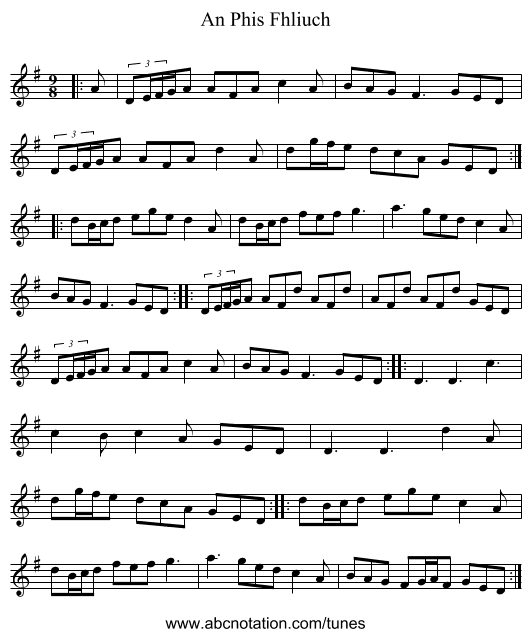 An Phis Fhliuch - staff notation