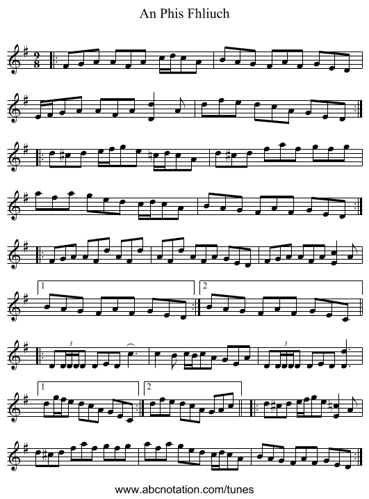 An Phis Fhliuch - staff notation