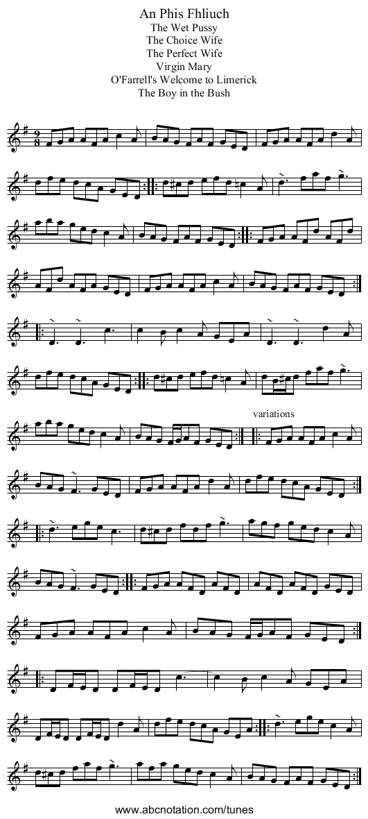 An Phis Fhliuch - staff notation