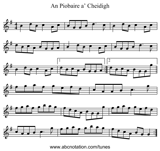An Piobaire a’ Cheidigh - staff notation