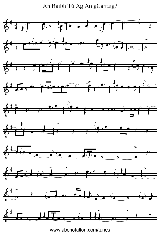 An Raibh Tú Ag An gCarraig? - staff notation