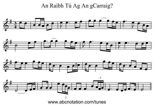 An Raibh Tú Ag An gCarraig? - staff notation