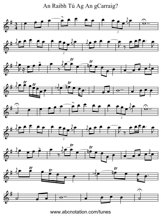 An Raibh Tú Ag An gCarraig? - staff notation