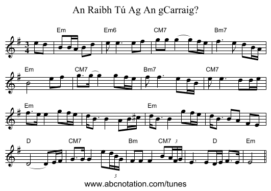 An Raibh Tú Ag An gCarraig? - staff notation