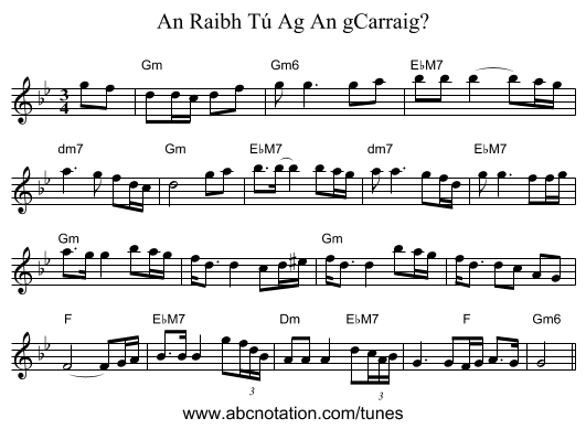 An Raibh Tú Ag An gCarraig? - staff notation