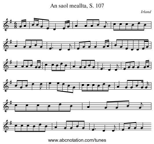 An saol meallta, S. 107 - staff notation