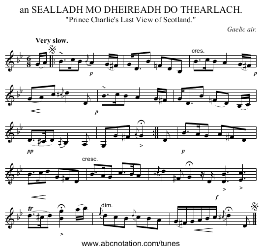 an SEALLADH MO DHEIREADH DO THEARLACH. - staff notation