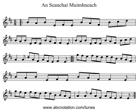 An Seanchaí Muimhneach - staff notation