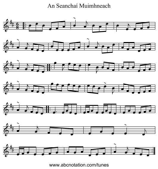 An Seanchaí Muimhneach - staff notation