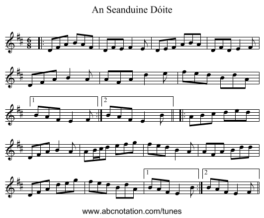 An Seanduine Dóite - staff notation