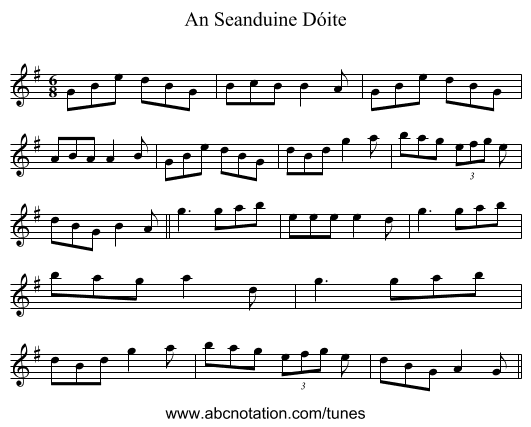 An Seanduine Dóite - staff notation