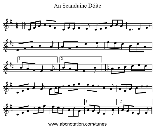An Seanduine Dóite - staff notation