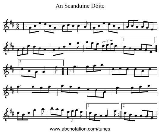 An Seanduine Dóite - staff notation