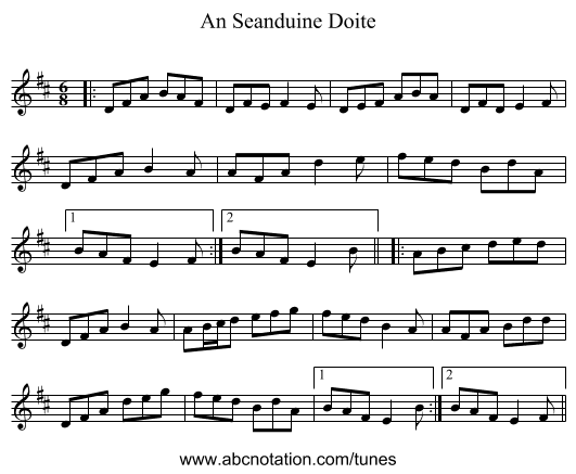 An Seanduine Doite - staff notation