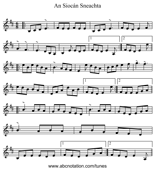 An Siocán Sneachta - staff notation