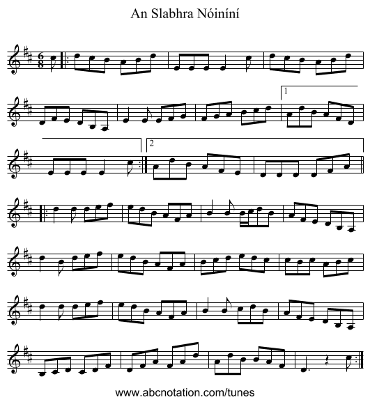 An Slabhra Nóiníní - staff notation