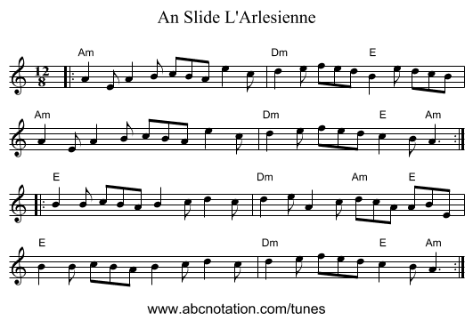 An Slide L'Arlesienne - staff notation