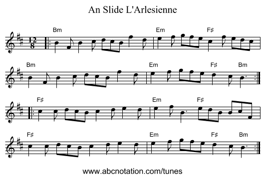 An Slide L'Arlesienne - staff notation