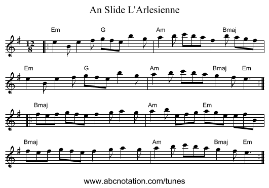 An Slide L'Arlesienne - staff notation