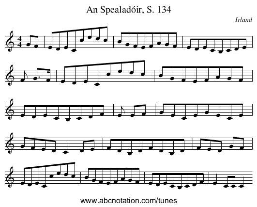 An Spealadóir, S. 134 - staff notation