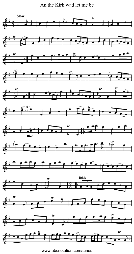 An the Kirk wad let me be - staff notation