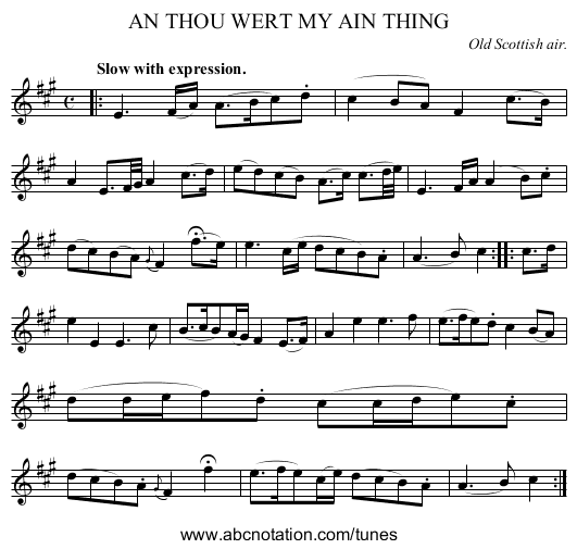AN THOU WERT MY AIN THING - staff notation