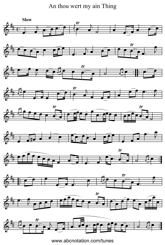 An thou wert my ain Thing - staff notation