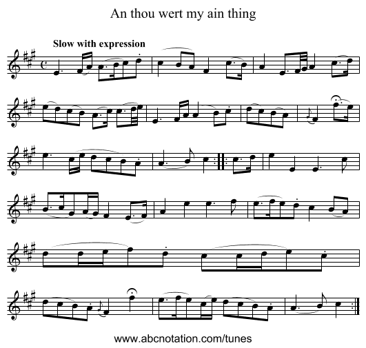 An thou wert my ain thing - staff notation