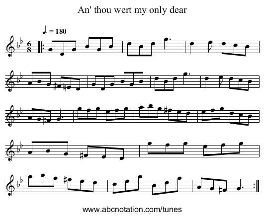 An' thou wert my only dear - staff notation