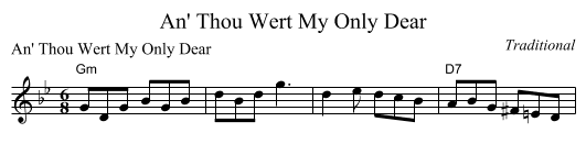 An' Thou Wert My Only Dear - staff notation