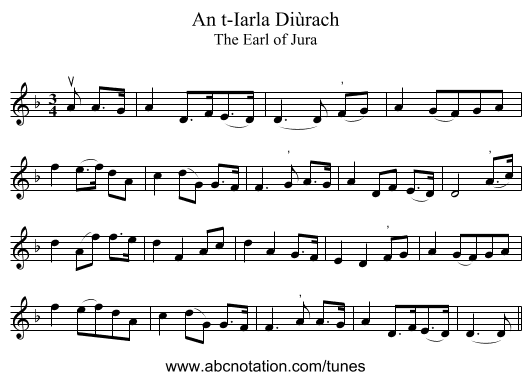 An t-Iarla Diùrach - staff notation