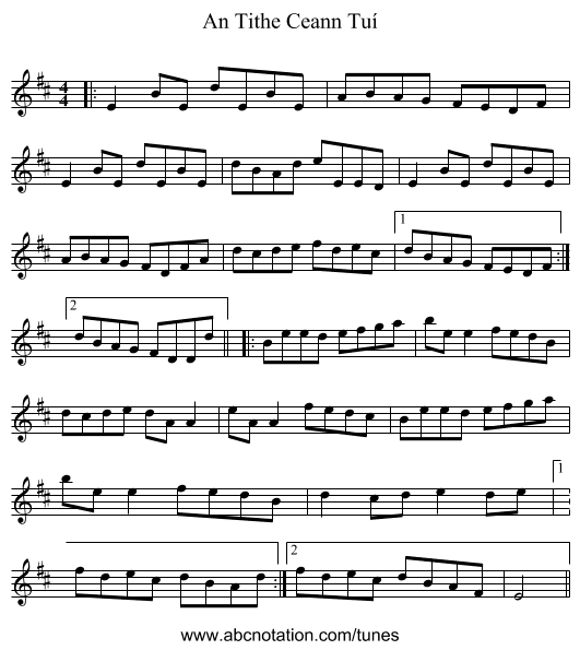 An Tithe Ceann Tuí - staff notation