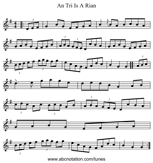An Tri Is A Rian - staff notation