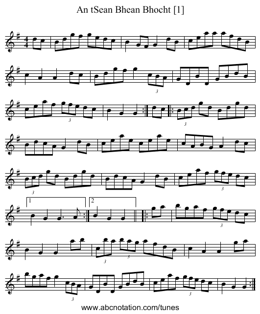 An tSean Bhean Bhocht [1] - staff notation