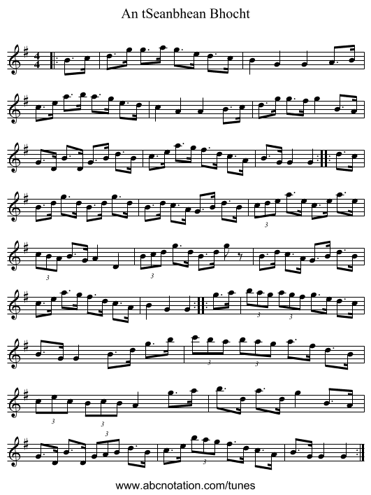 An tSeanbhean Bhocht - staff notation