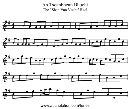 An Tseanbhean Bhocht - staff notation