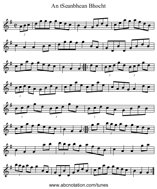 An tSeanbhean Bhocht - staff notation