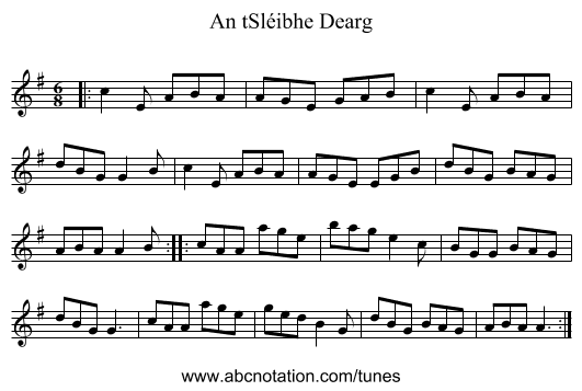 An tSléibhe Dearg - staff notation